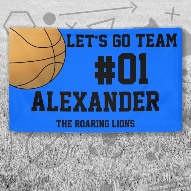 Banderoles Blue Black Basketball Team Spirit (Blue and Black Baseball Let's Go Team Banner. Celebrate your high school or college athlete.)