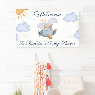 Banderoles Blue Boy's Elephant Plane Baby shower
