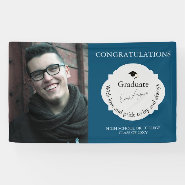 Banderoles Blue Félicitations Diplômé Photo (Horizontal)