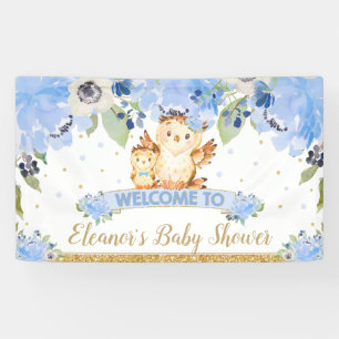 Banderoles Blue Floral Baby and maman Owl Welcome Backdrop
