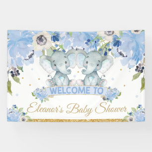 Banderoles Blue Floral Twins Elephant Boys Welcome Backdrop