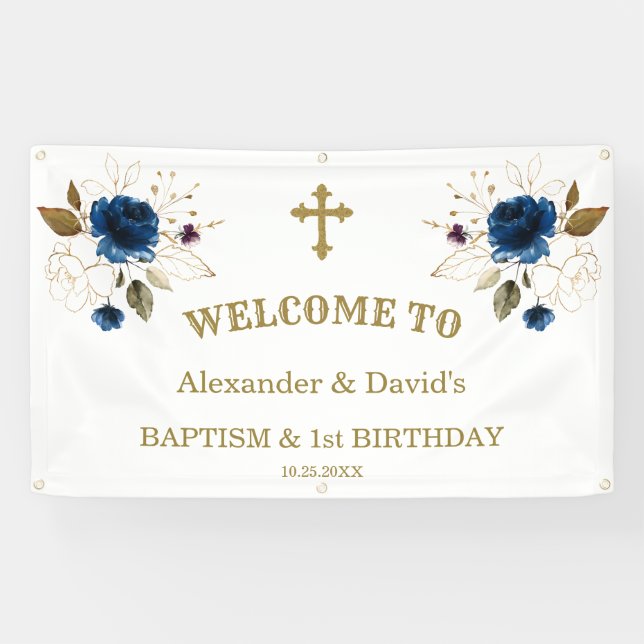 Banderoles Blue Flowers Boys Twins 1er Affiche de bienvenue d (Horizontal)