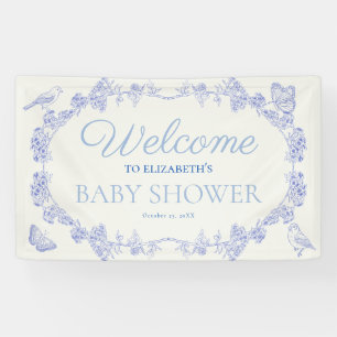 Banderoles Blue Garden Chinoiserie Baby shower Bienvenue