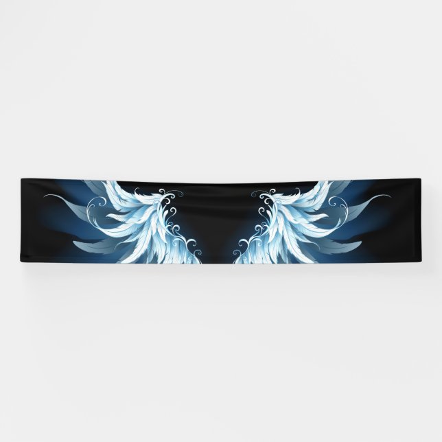 Banderoles Blue Glowing Angel Wings on black background (Horizontal)