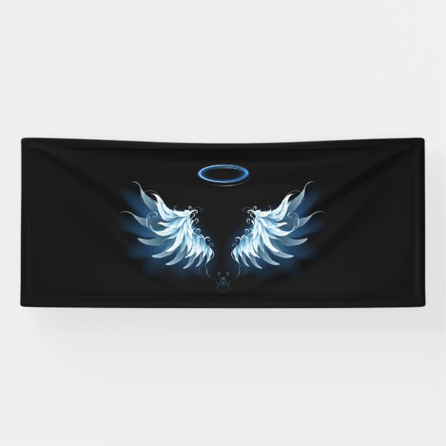 Banderoles Blue Glowing Angel Wings on black background (Horizontal)
