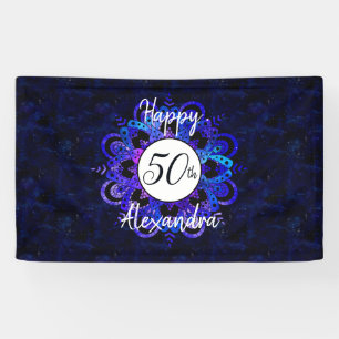 Banderoles Blue Mandala Space Stars Boho 50e anniversaire
