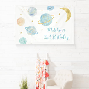 Banderoles Blue Pastel Two Moon Space Anniversaire