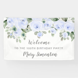Banderoles Blue Rose Floral 100 fête d'anniversaire Bienvenue