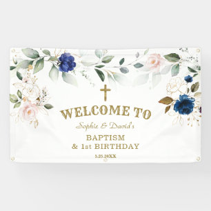 Banderoles Blue Rose Floral Twins Première Affiche de bienven
