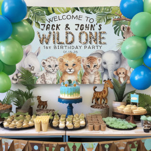 Banderoles Blue Safari Twins Wild Ones 1er anniversaire Bienv