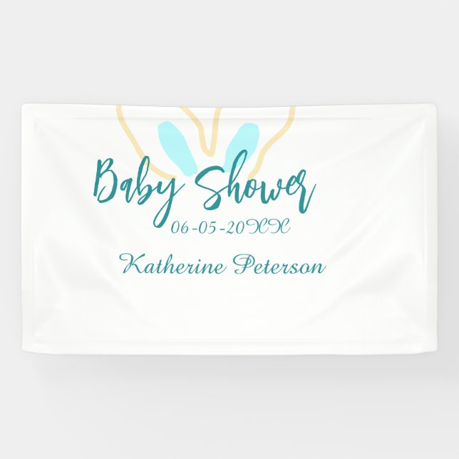 Banderoles Blue yellow baby shower name date animal ear cute  (Horizontal)
