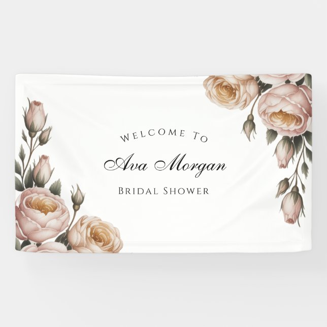 Banderoles Blush and Ivory Rose Floral Bridal Shower (Horizontal)