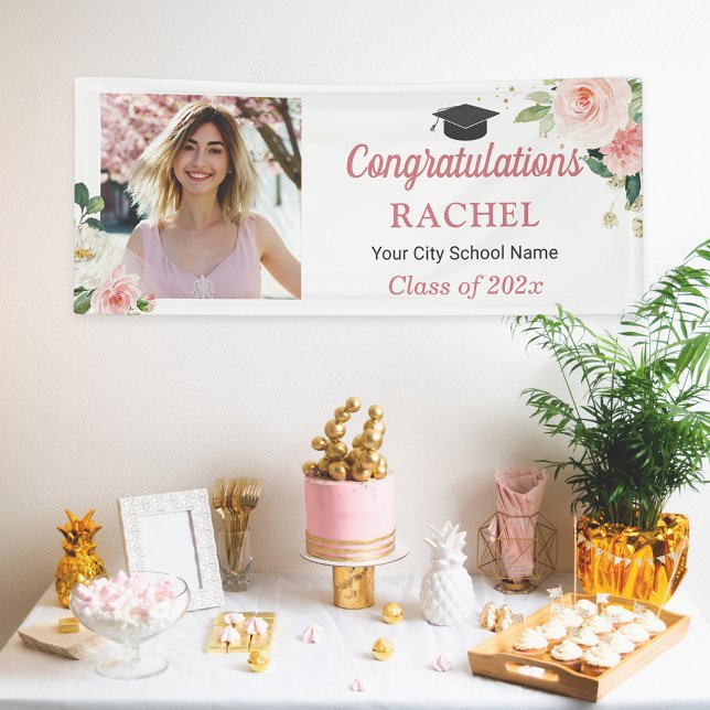 Banderoles Blush Floral High School Graduate Photo Graduate (Créateur téléchargé)