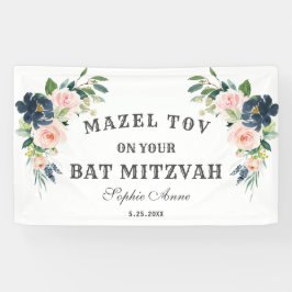 Banderoles Blush Navy Blue Flowers Bat mitzvah Affiche de bie