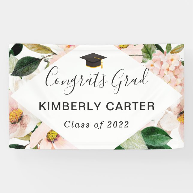 Banderoles Blush Pink Hydrangea Floral Graduation Party (Horizontal)