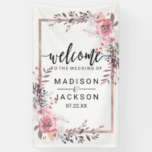 Banderoles Blush & Rose Gold encadré Mariage Floral Bienvenue