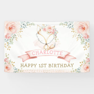 Banderoles Boho Blush Floral Fox Fille fête d'anniversaire Bi