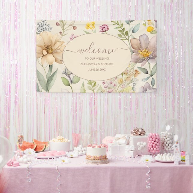 Banderoles Boho Botanique Aquarelle Fleur sauvage Mariage (Fête)