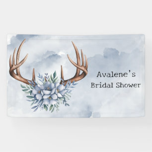Banderoles Boho Deer Antler avec Mariage Floral bleu