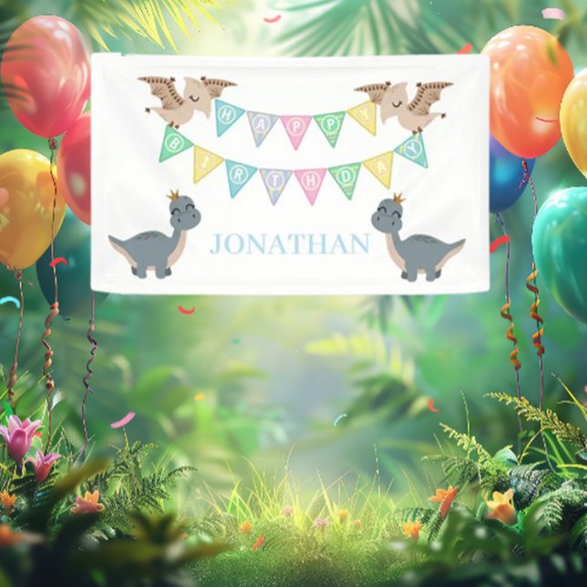 Banderoles Boho Dino Anniversaire Bleu (Celebrate in style with our stunning Boho Dino Birthday Blue Banner!)