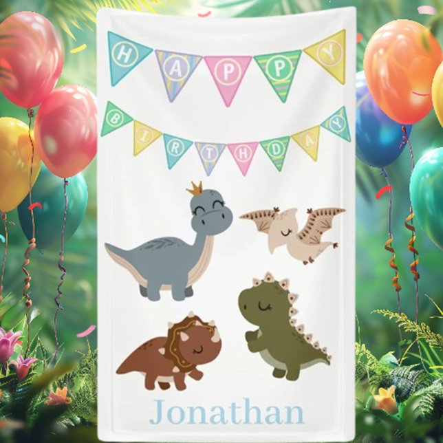 Banderoles Boho Dino Anniversaire Bleu (Celebrate in style with our Boho Dino Birthday Blue Banner! )