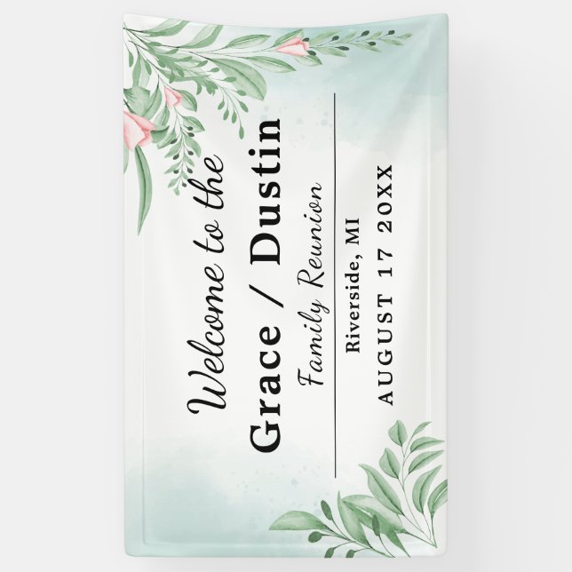 Banderoles Boho Dusty Blue Eucalyptus Réunion familiale (Vertical)