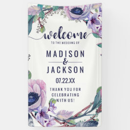 Banderoles Boho Feather & Floral Wreath Mariage Bienvenue