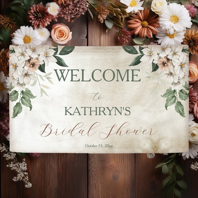 Banderoles Boho Fête de Mariage Florale Automnale Délicate (Boho Muted Fall Floral "Fall in Love" Collection Bridal Shower Welcome Banner)