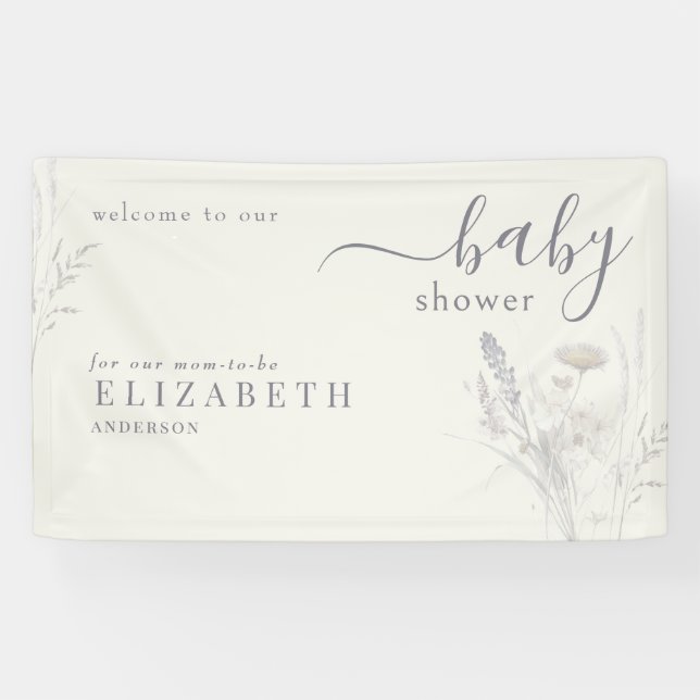 Banderoles Boho Fleur sauvage Floral Cream Baby shower (Horizontal)