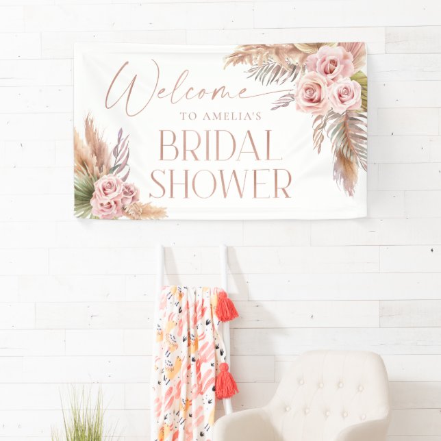 Banderoles Boho Floral Pampas Rose Or Accueil (En situation)