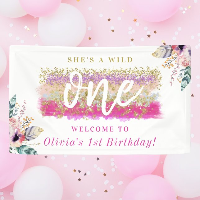 Banderoles Boho Floral Wild One Girl's First Birthday Party (Créateur téléchargé)