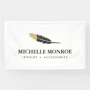 Banderoles Boho Gold tendance concepteur de plume blanche