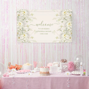 Banderoles Boho Neutral Blanc Aquarelle Fleur sauvage Mariage