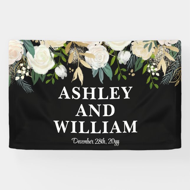 Banderoles Boho noir et blanc Bohème Chic Mariage vert (Horizontal)