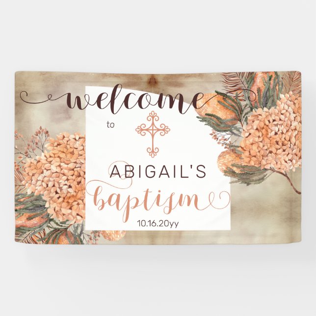 Banderoles Boho Palm Feuilles Hydrangeas Girl Baptême Bienven (Horizontal)