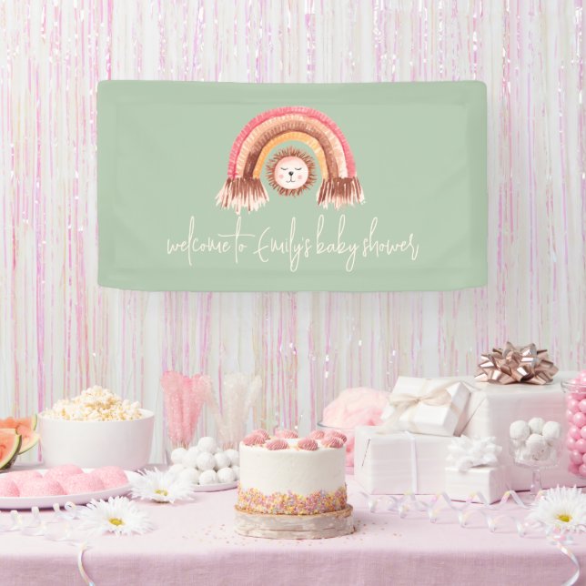 Banderoles Boho Rainbow Lion Sage Bienvenue au Baby shower (Fête)