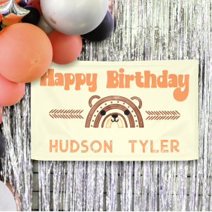 Banderoles Boho Rainbow Woodland Ours fête d'anniversaire Bie