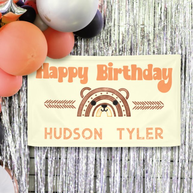 Banderoles Boho Rainbow Woodland Ours fête d'anniversaire Bie (Créateur téléchargé)