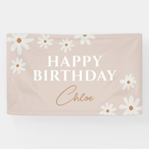 Banderoles Boho Retro Lumière Brown Daisy Floral Joyeux Anniv
