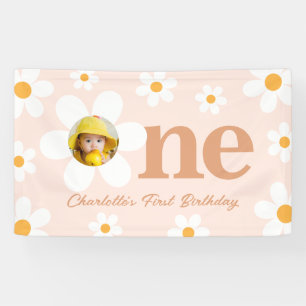 Banderoles Boho Retro Rose Daisy Photo Premier anniversaire
