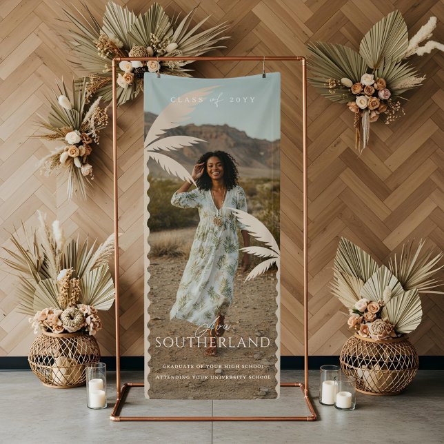Banderoles Boho Retro Tropical Palm Tree Graduation Photo (Boho Retro Tropical Palm Tree Graduation Photo Banner)