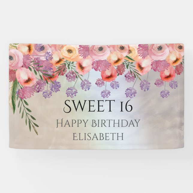 Banderoles Boho romantique aquarelle florale douce 16 partie (Horizontal)