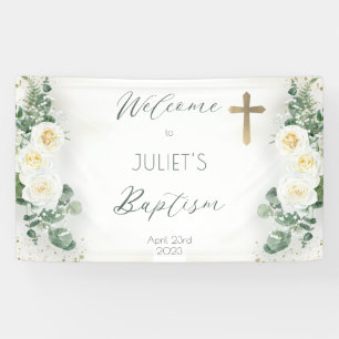 Banderoles Boho Rose florale Eucalyptus Baptême Bienvenue