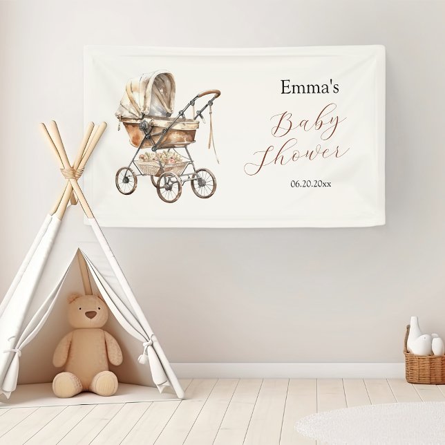 Banderoles Boho simple transport Floral Neutre Baby shower (Boho Simple Carriage Floral Neutral Baby Shower Banner
)