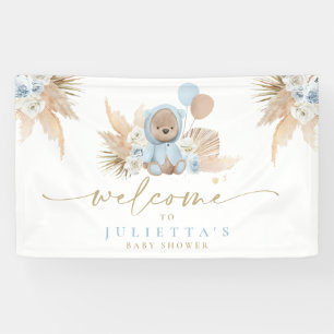 Banderoles Boho Teddy Bear Baby shower Garçon Bleu Ours Bien