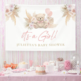 Banderoles Boho Teddy Bear Girl Baby shower rose Bienvenue