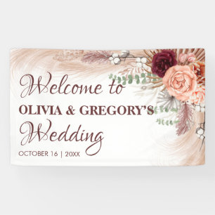 Banderoles Boho Terracotta Pampas Floral Bourgogne Mariage