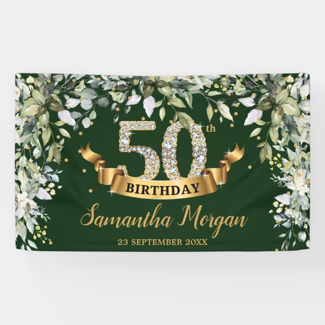 Banderoles Boho verdure feuillage or 50e anniversaire fête (Horizontal)