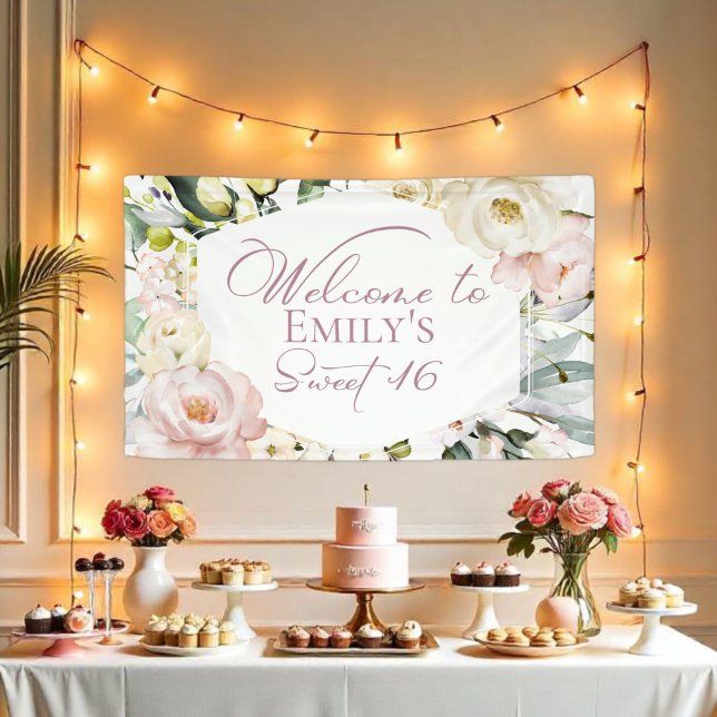 Banderoles Boho Vert Floral Frame Sweet 16 Welcome Banner (Créateur téléchargé)