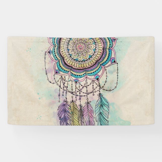 Banderoles Boho Watercolor Mandala Dreamcatcher (Horizontal)